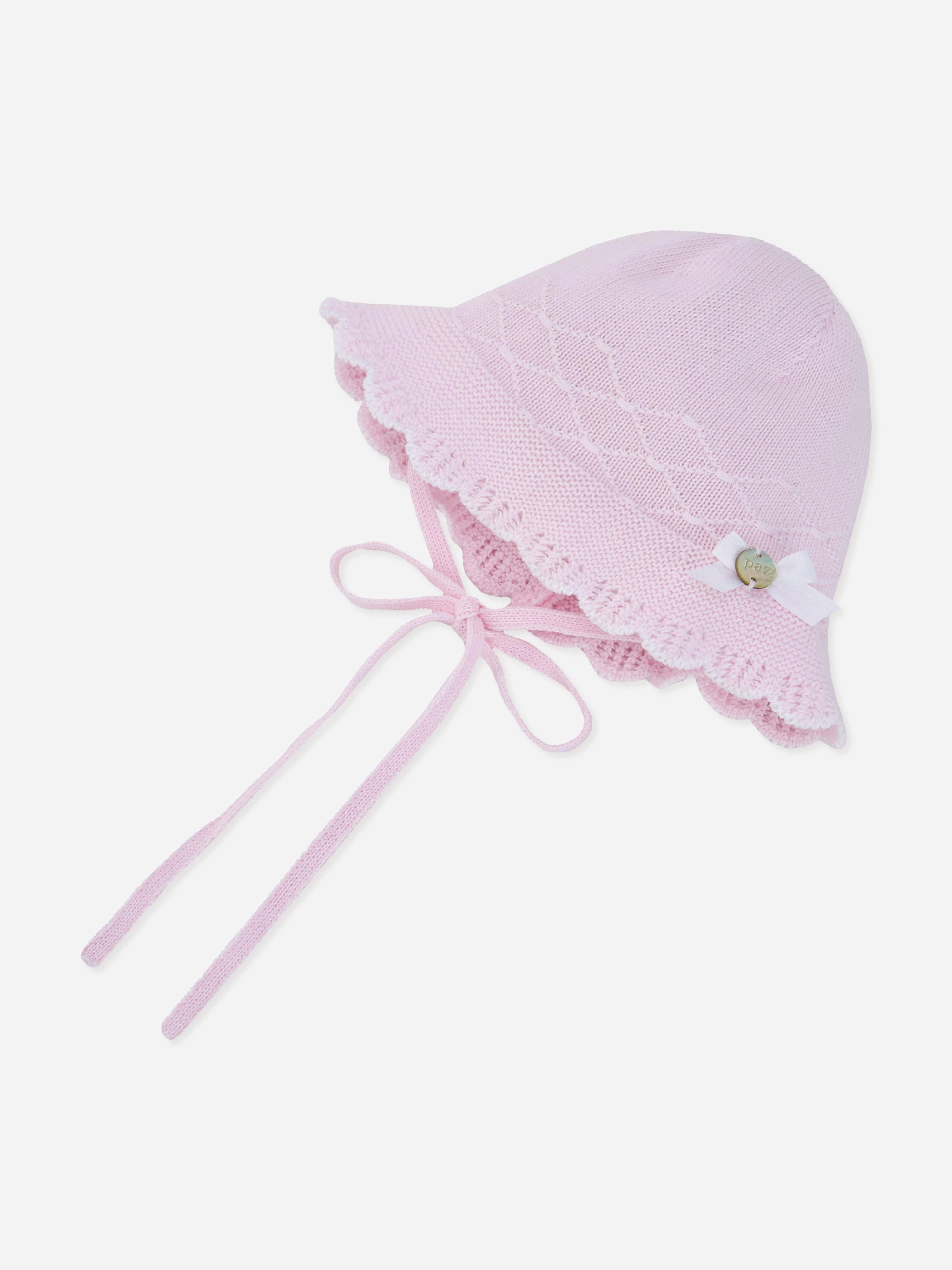 Baby Girls Cotton Knit Bonnet in Pink