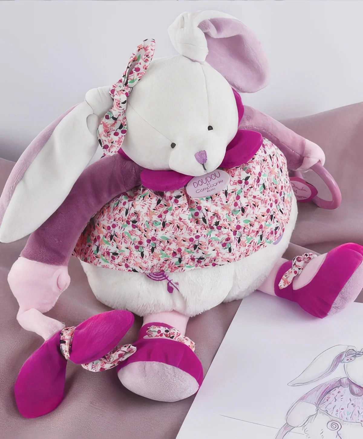 Doudou et Compagnie Cerise the Pink Rabbit Activity Soft Toy - 30 cm