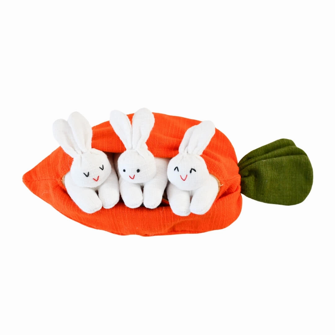 Hide-and-Seek Bunnies in Carrot Pouch