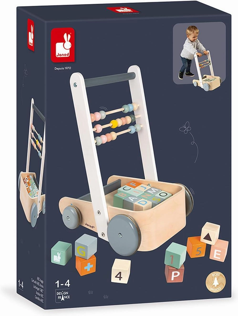Janod Sweet Cocoon Wooden ABC Block Cart
