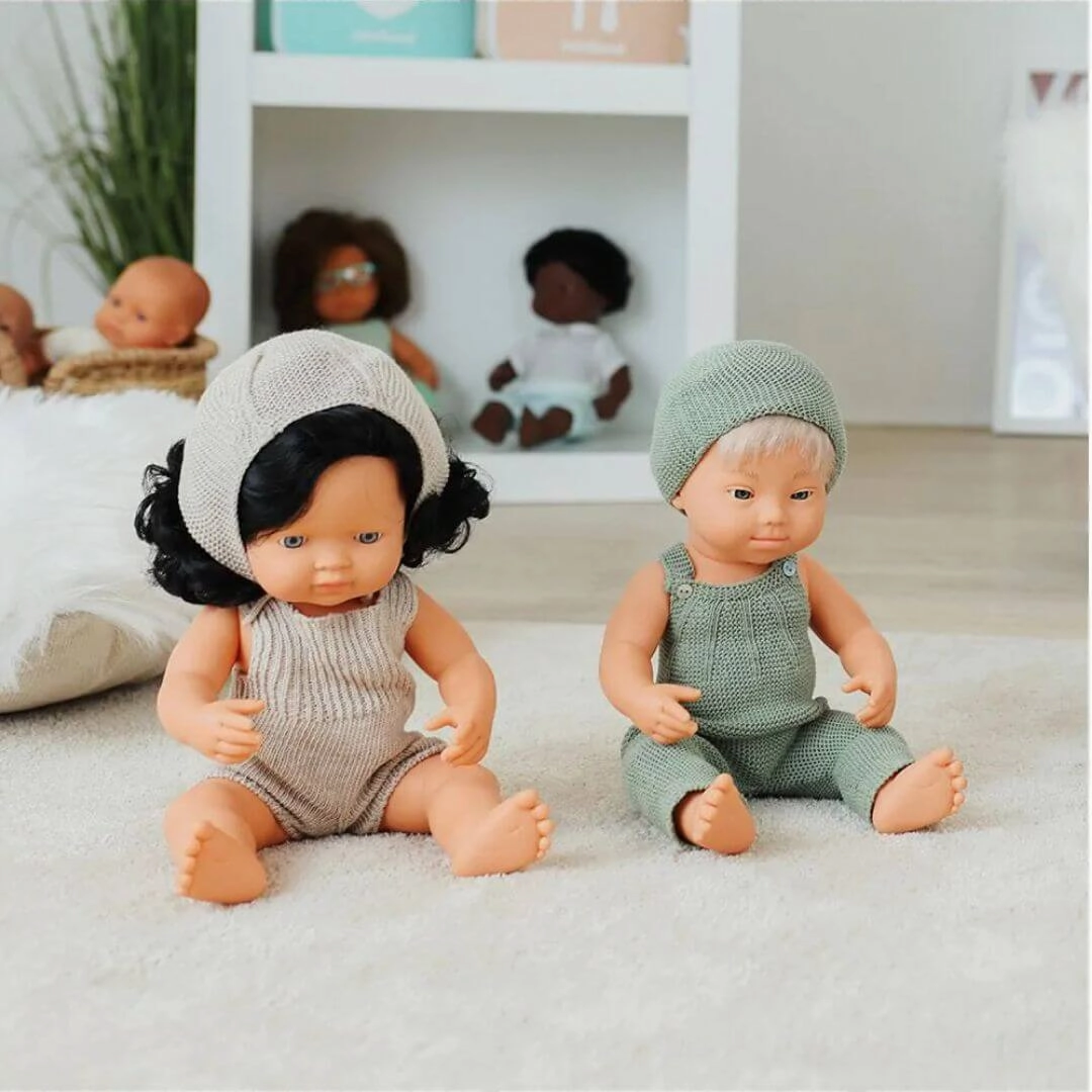 Knit Doll Overall & Beanie Hat Set - 15"