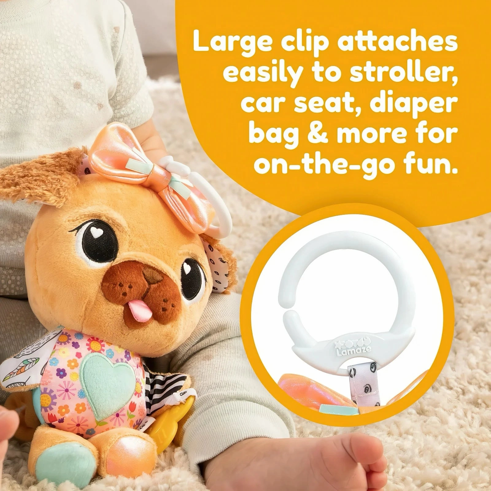 Lamaze Lovey the Pug - Clip and Go Baby Pram Toy