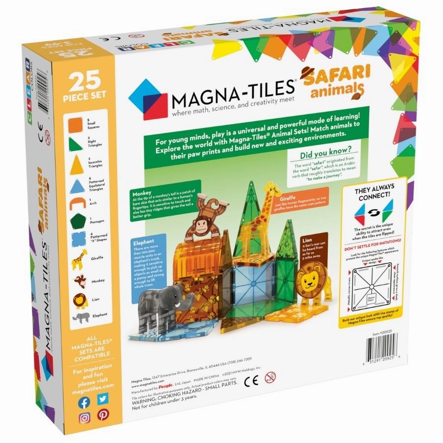 Magna-Tiles - Safari Animals 25-Piece Set Magnetic Tiles