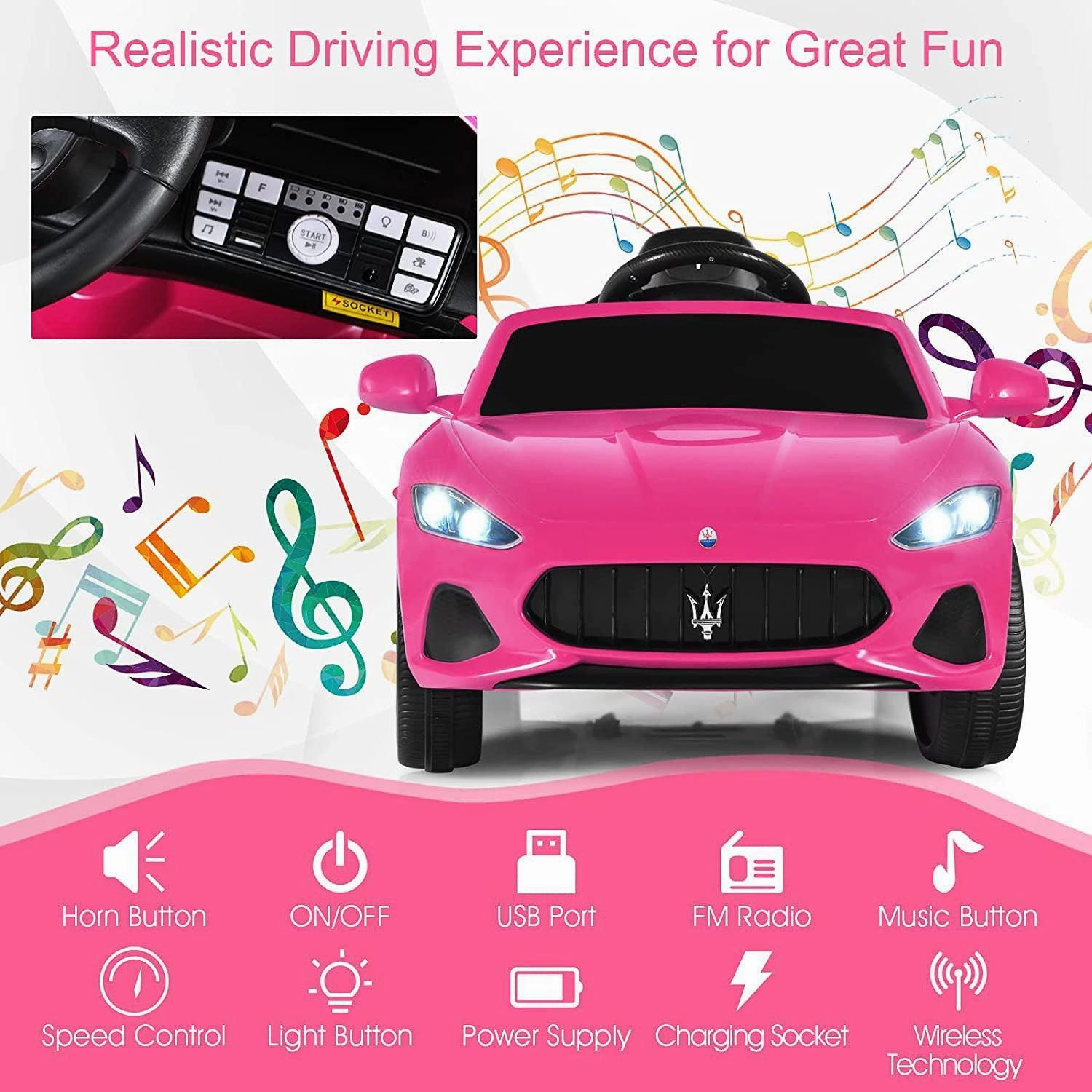 Maserati GranCabrio 12V Battery Ride-on Car with Remote Control - Pink