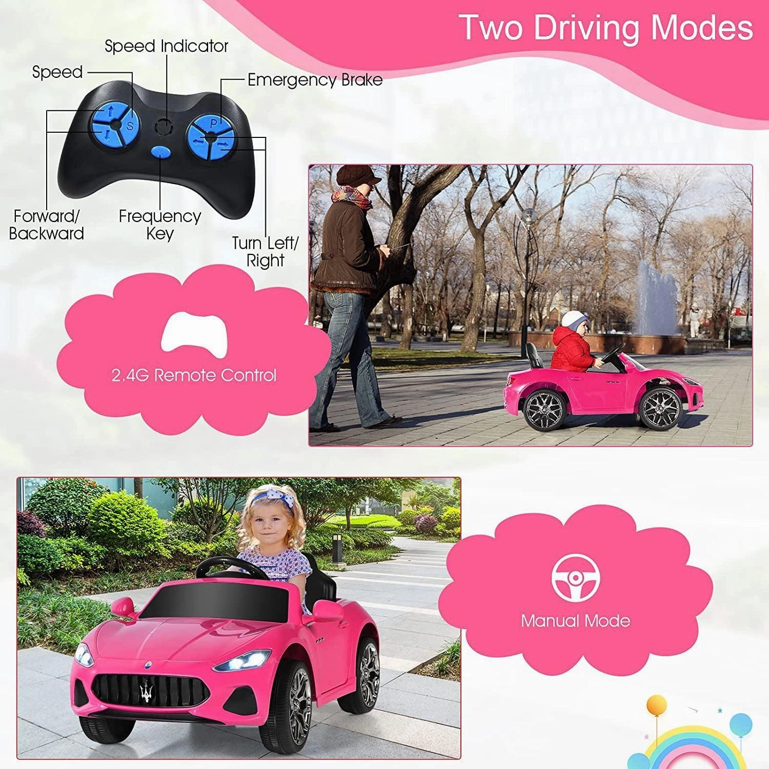 Maserati GranCabrio 12V Battery Ride-on Car with Remote Control - Pink