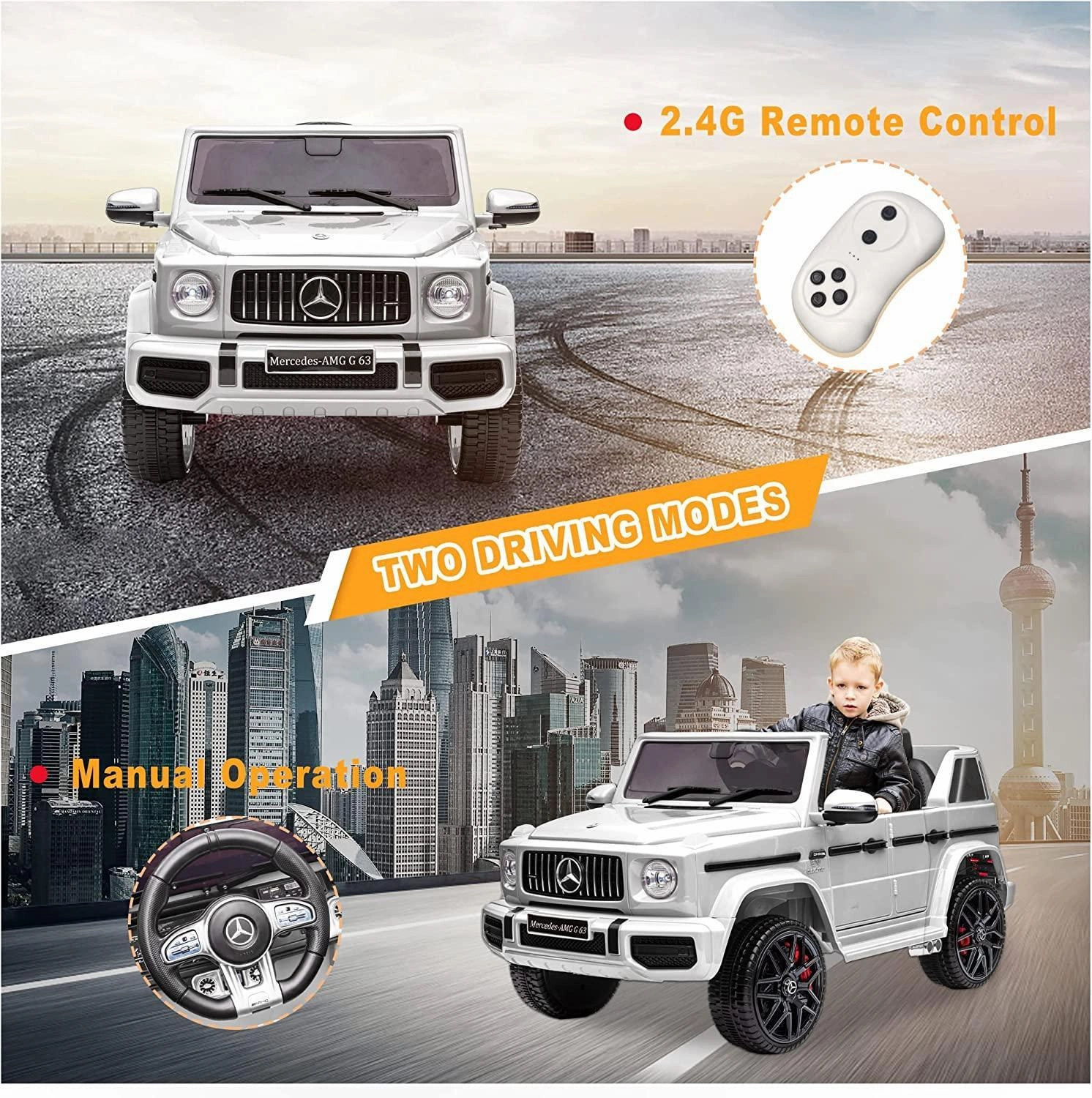 Mercedes-Benz AMG G63 Battery Ride-on Car with Remote Control - White