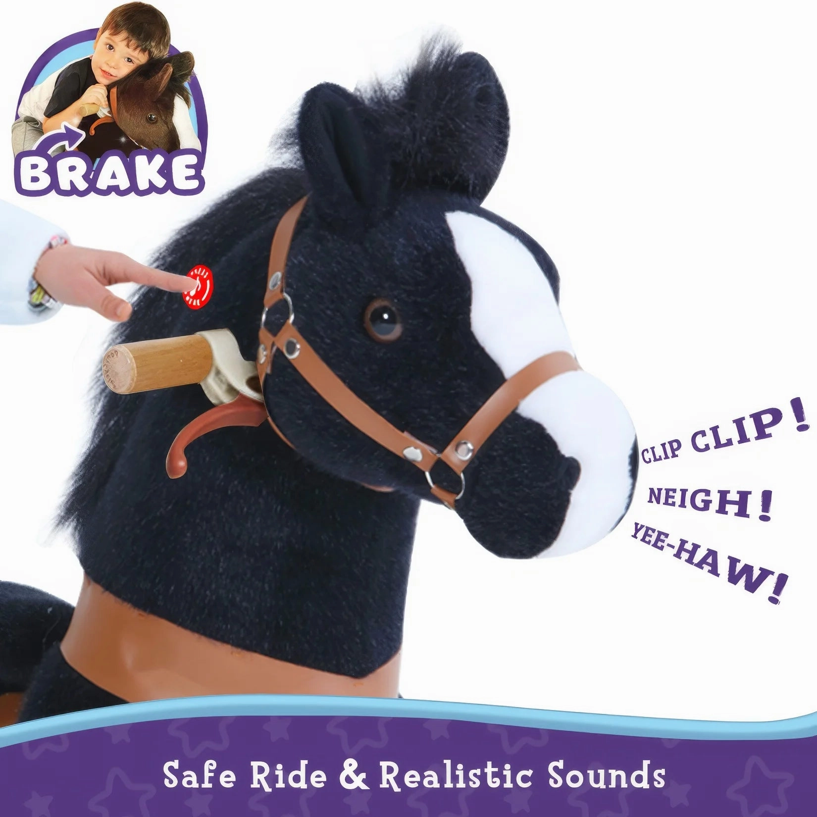 PonyCycle Mechanically Walking Ride-On Black Horse - Ages 3-5