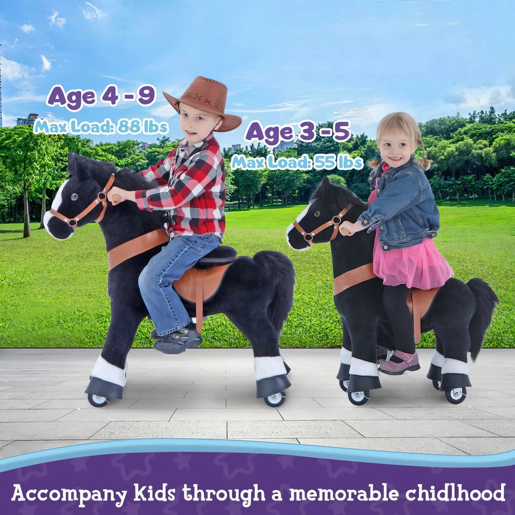 PonyCycle Mechanically Walking Ride-On Black Horse - Ages 3-5