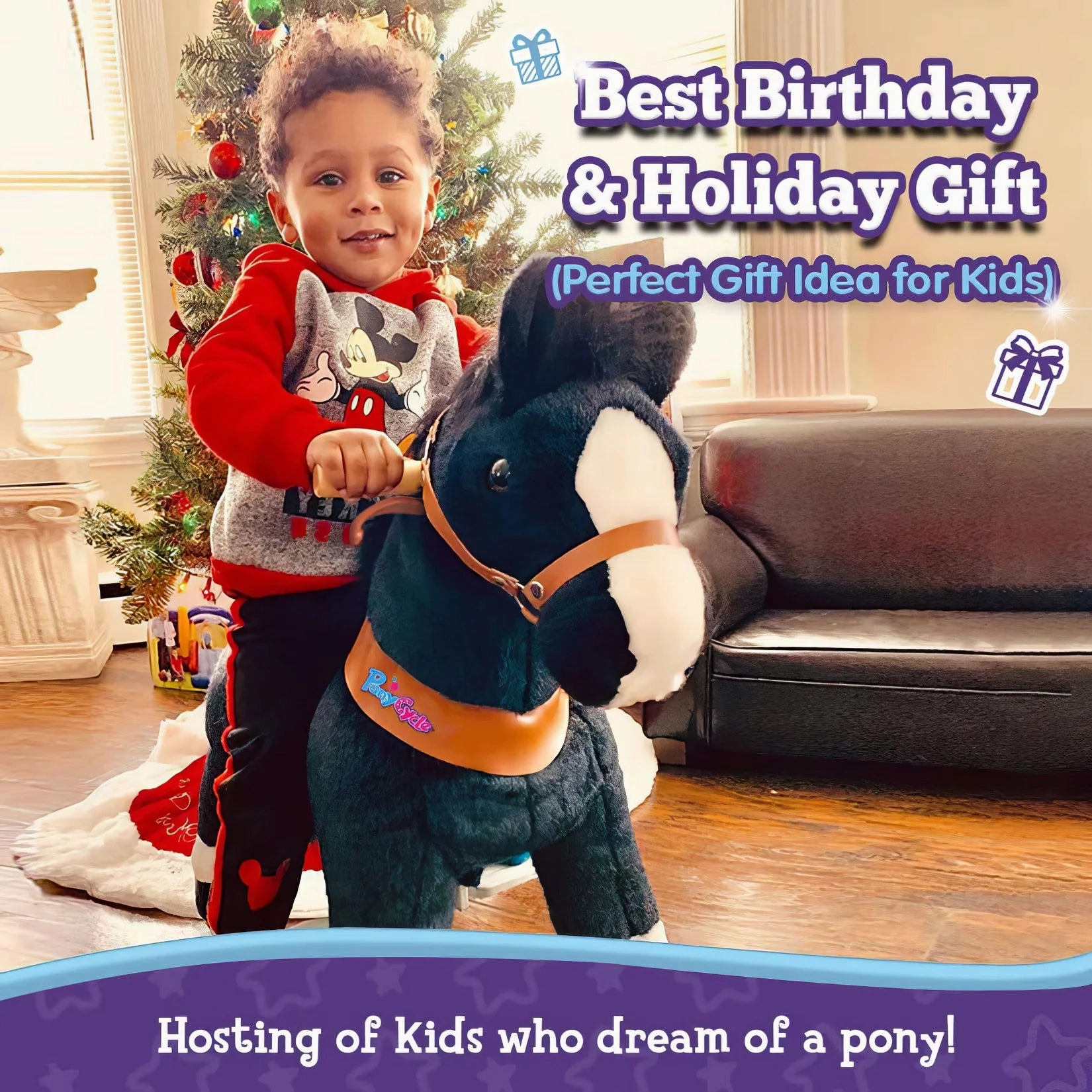PonyCycle Mechanically Walking Ride-On Black Horse - Ages 3-5