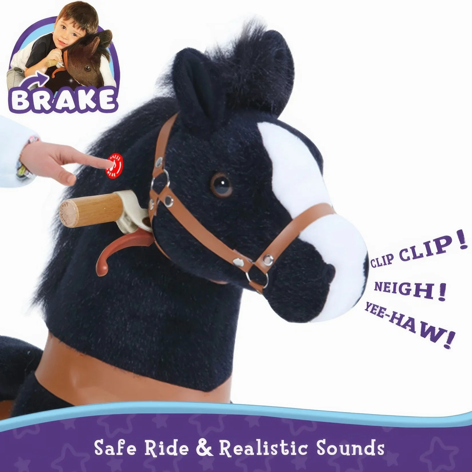 PonyCycle Mechanically Walking Ride-On Black Horse - Ages 4-8