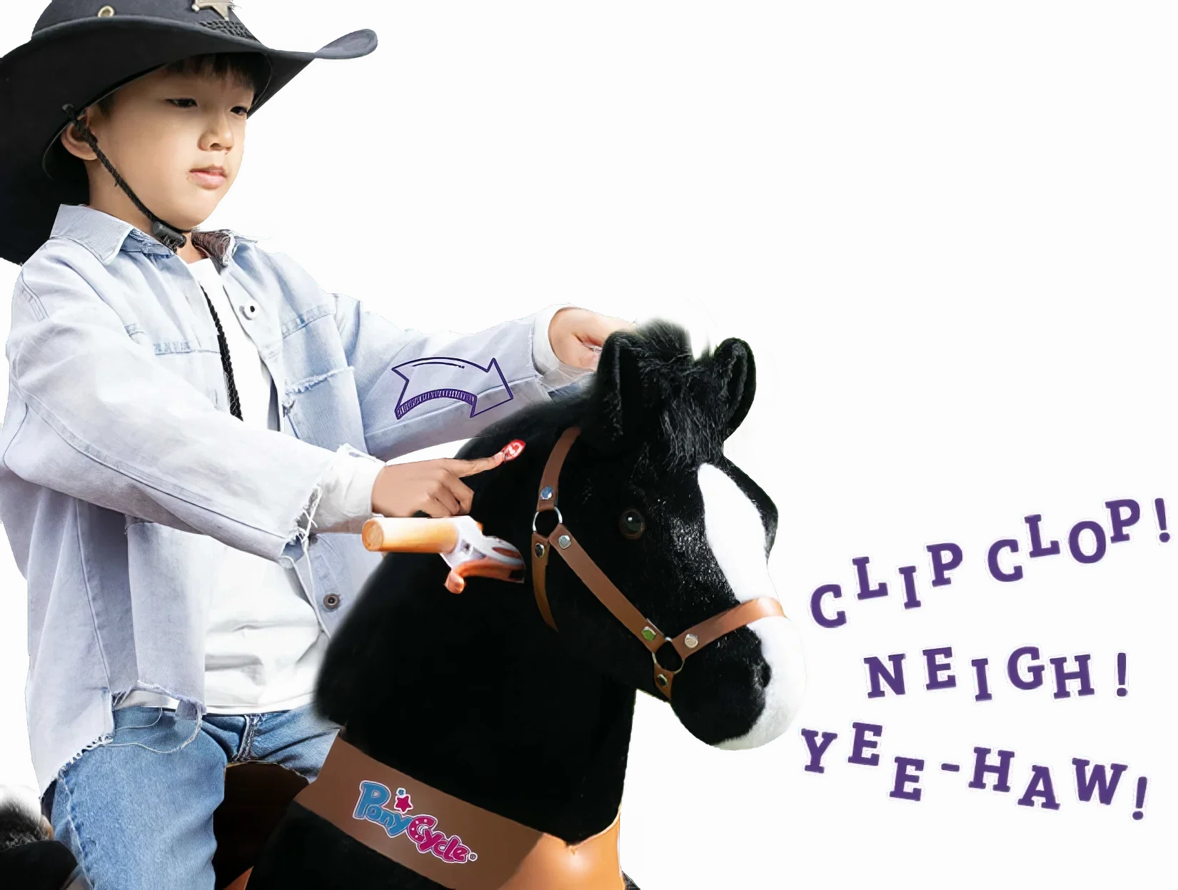 PonyCycle Mechanically Walking Ride-On Black Horse - Ages 4-8