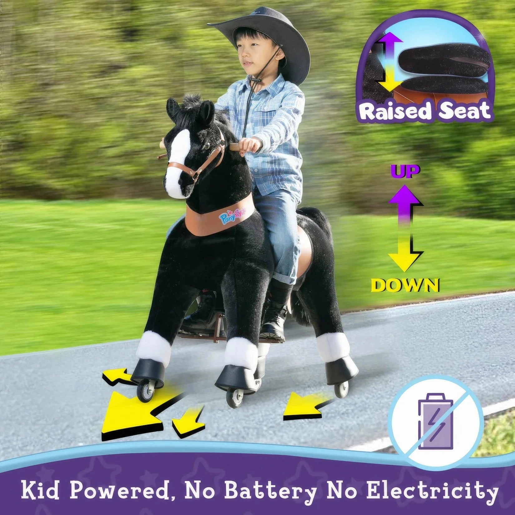 PonyCycle Mechanically Walking Ride-On Black Horse - Ages 4-8