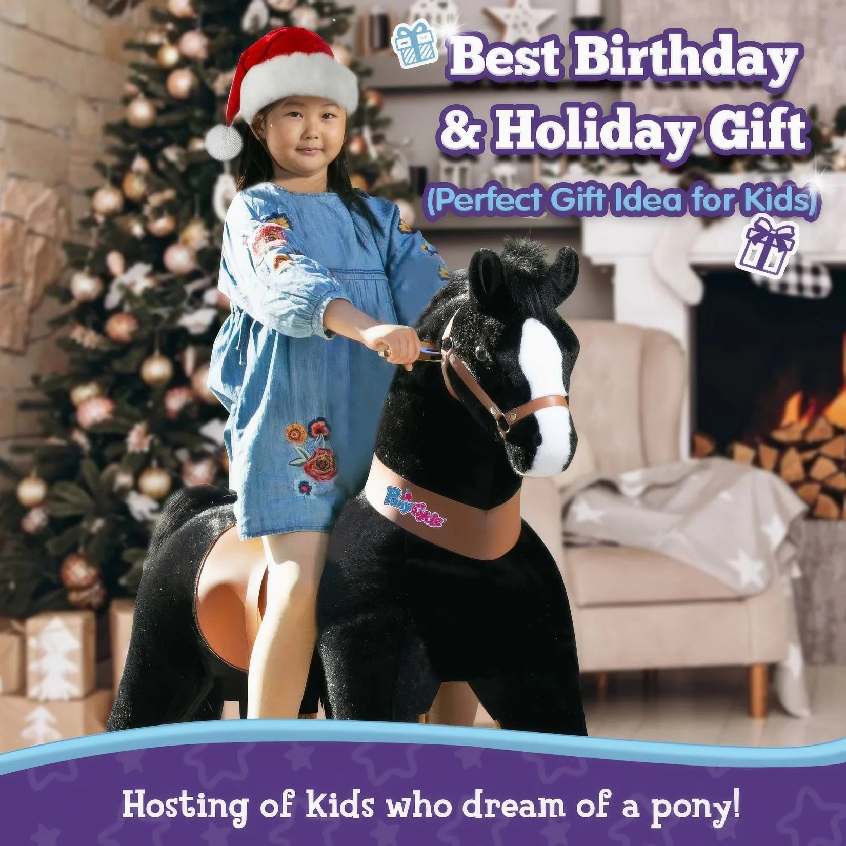 PonyCycle Mechanically Walking Ride-On Black Horse - Ages 4-8