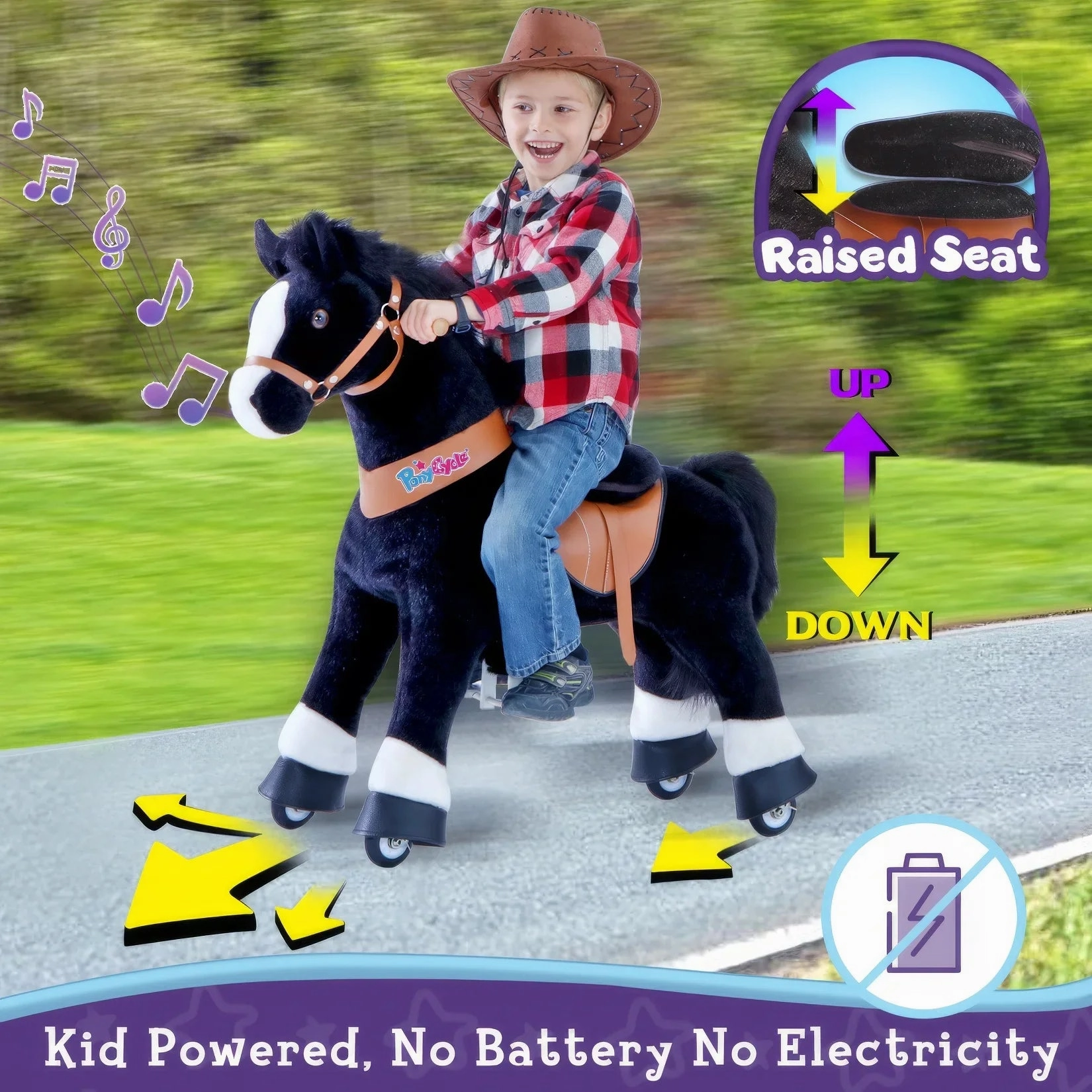 PonyCycle Mechanically Walking Ride-On Black Horse - Ages 4-8
