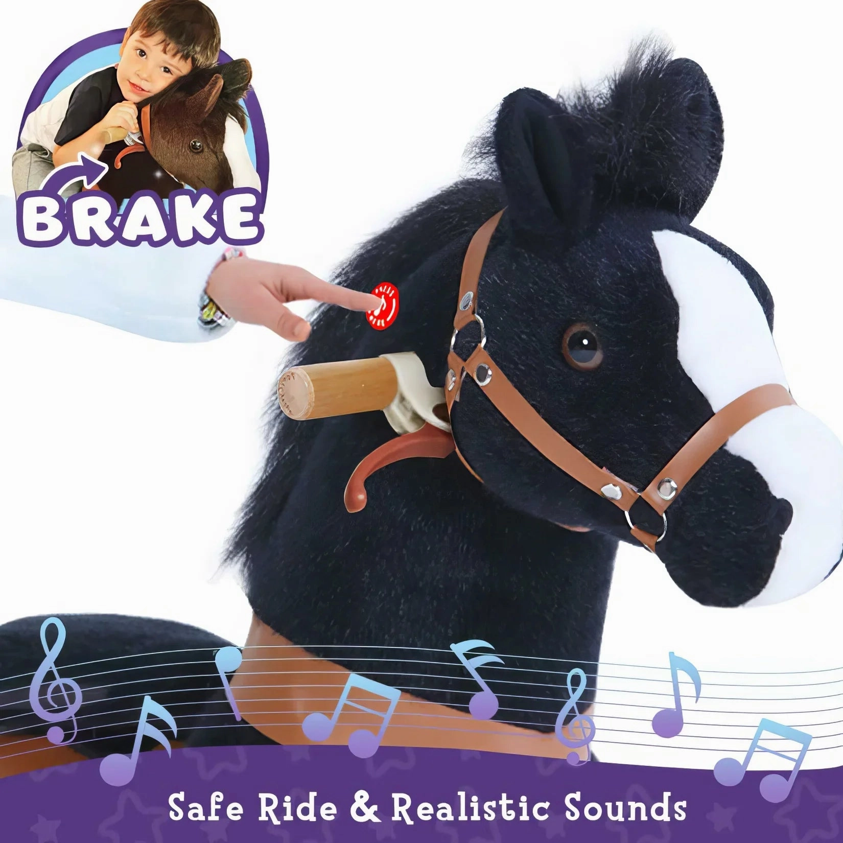 PonyCycle Mechanically Walking Ride-On Black Horse - Ages 4-8