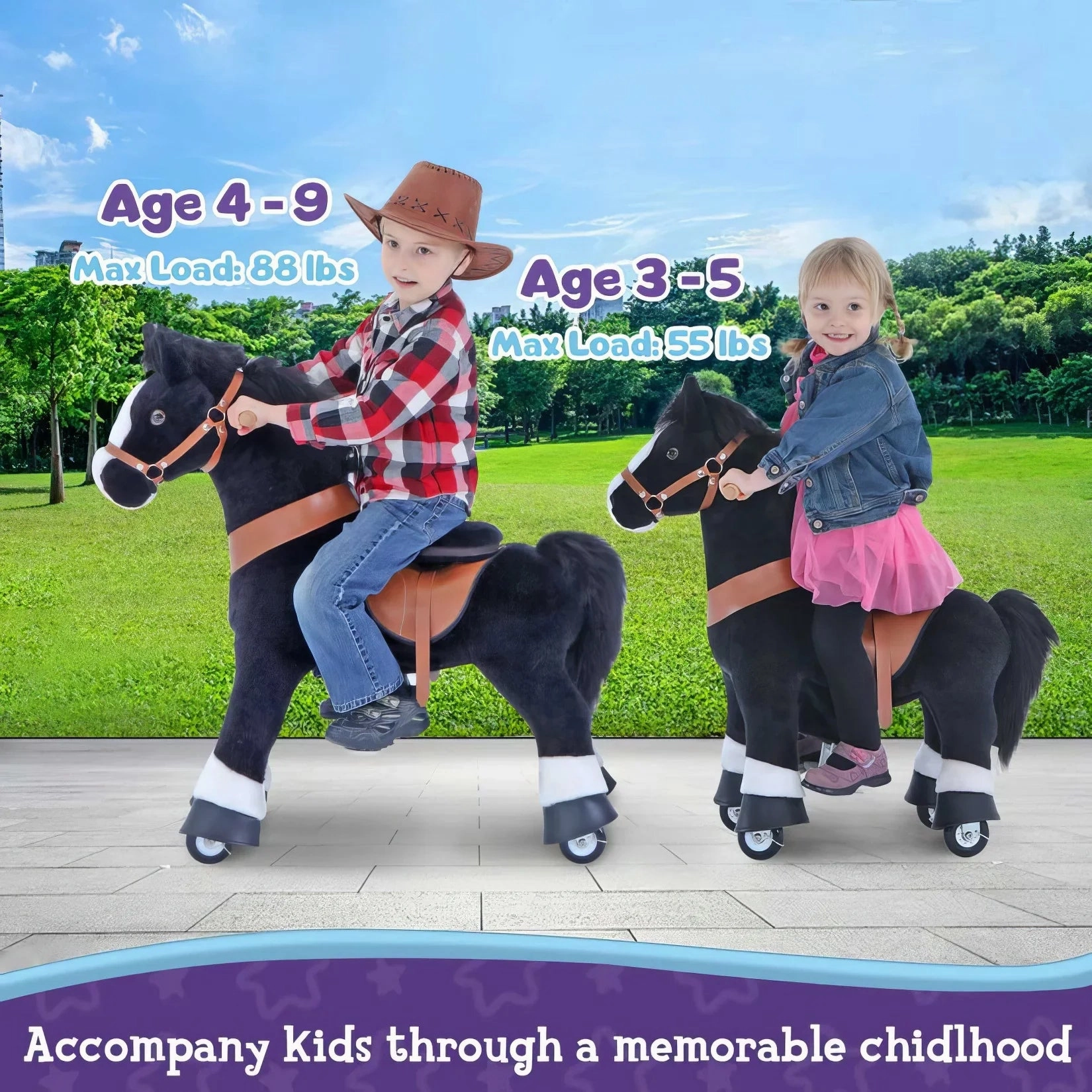 PonyCycle Mechanically Walking Ride-On Black Horse - Ages 4-8