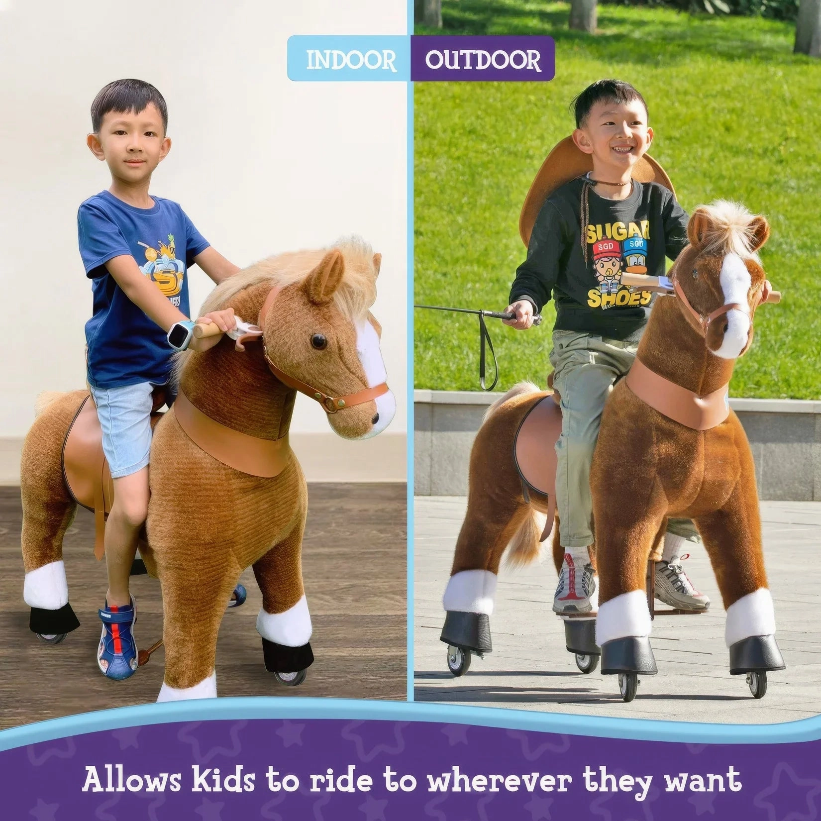 PonyCycle Mechanically Walking Ride-On Brown Horse - Ages 4-8 Years
