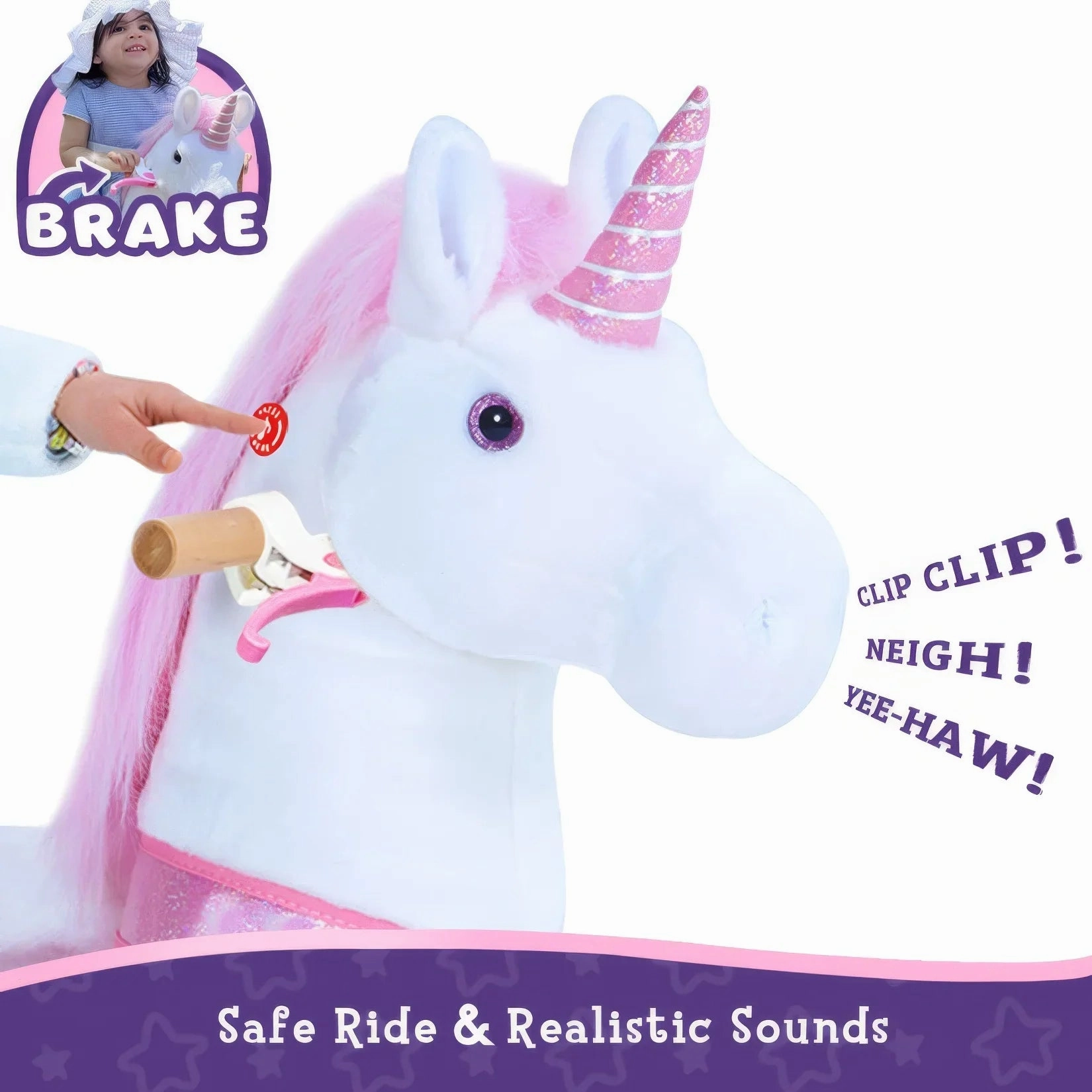 PonyCycle Mechanically Walking Ride-On Pink Unicorn - Ages 4-8 Years