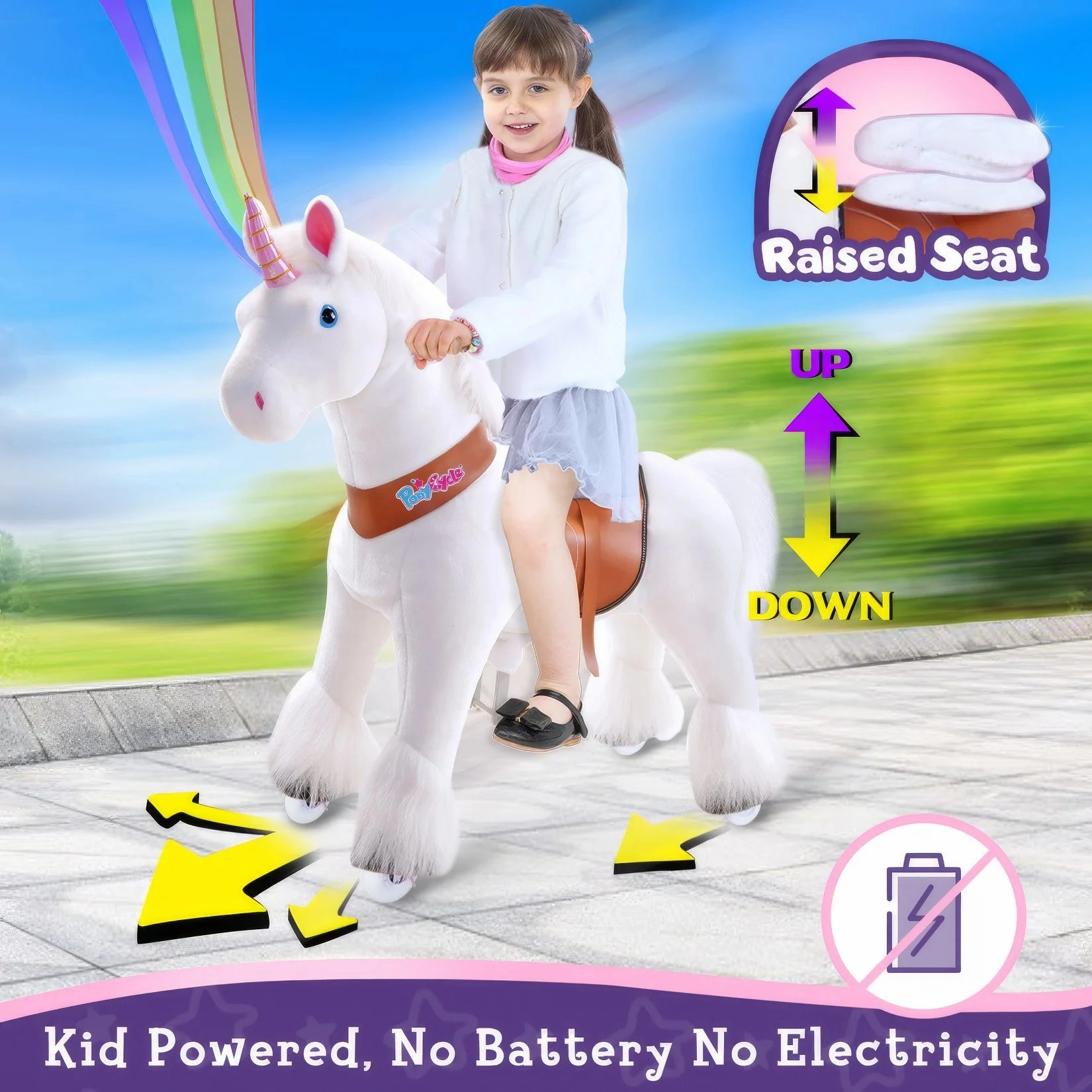 PonyCycle Mechanically Walking Ride-On White Unicorn - Age 7 
