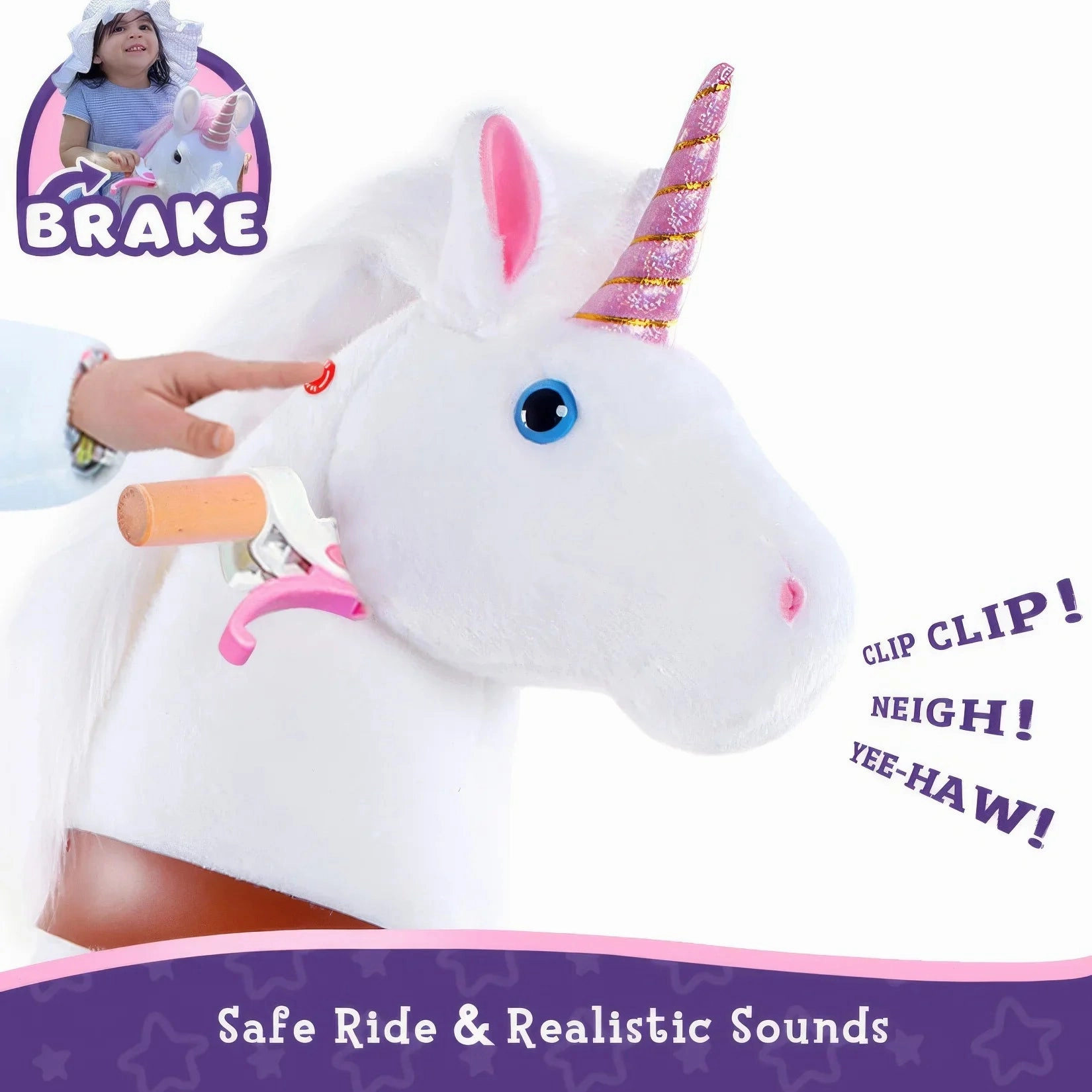 PonyCycle Mechanically Walking Ride-On White Unicorn - Ages 4-8 Years