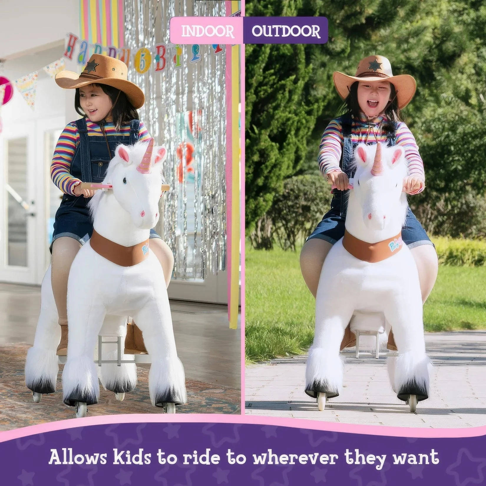 PonyCycle Mechanically Walking Ride-On White Unicorn - Ages 4-8 Years
