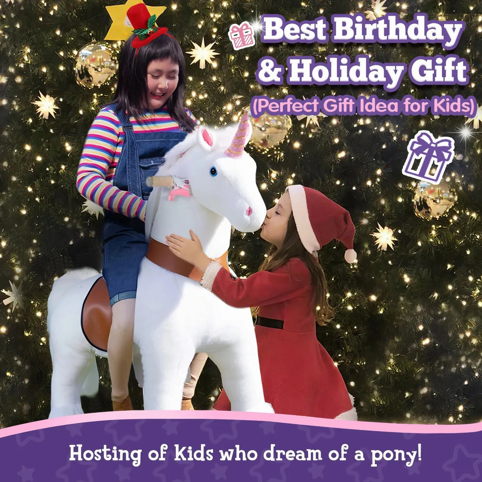 PonyCycle Mechanically Walking Ride-On White Unicorn - Ages 4-8 Years