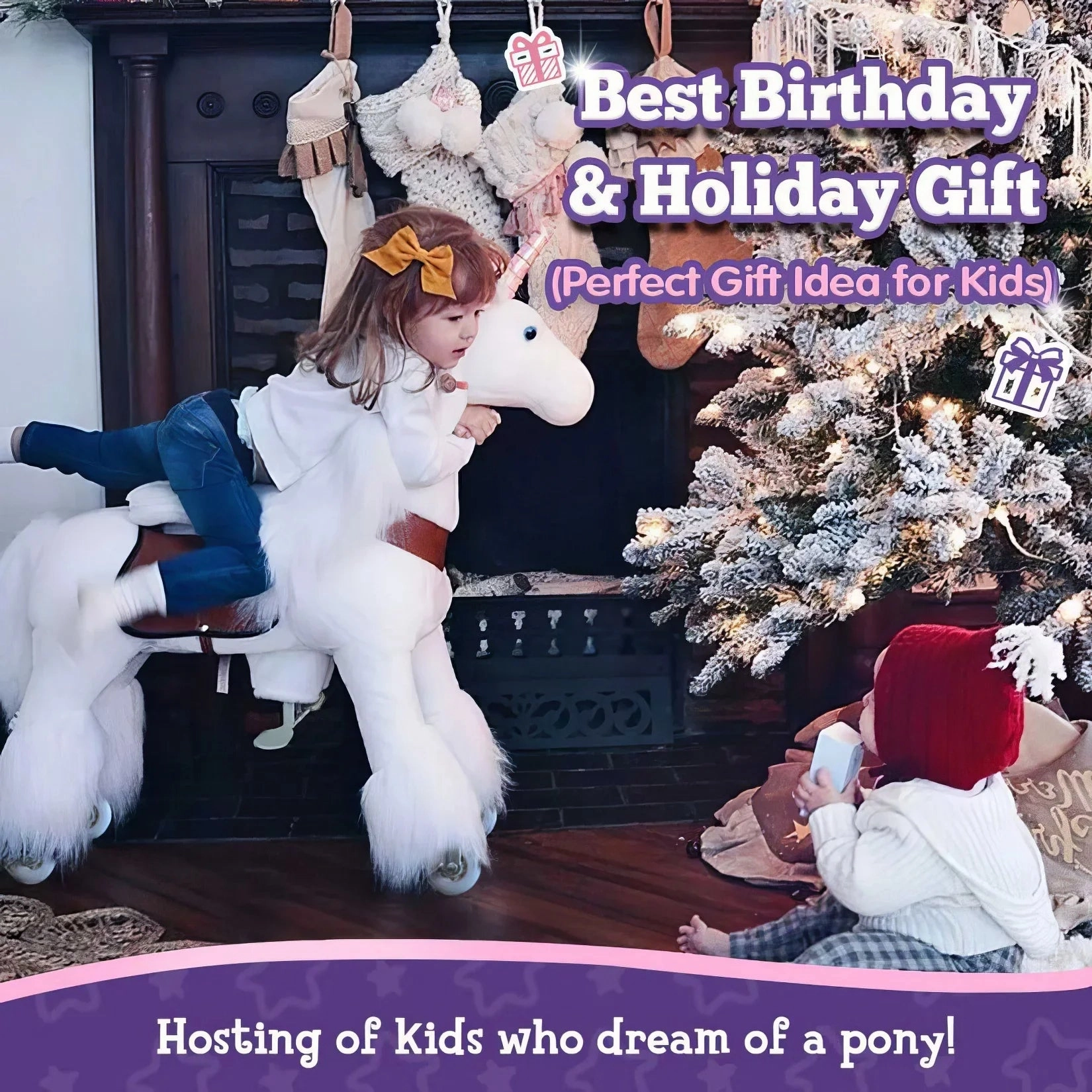 PonyCycle Mechanically Walking Ride-On White Unicorn - Ages 4-8 Years
