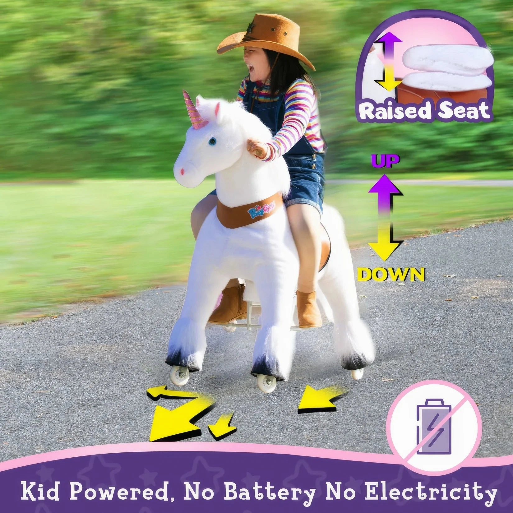 PonyCycle Mechanically Walking Ride-On White Unicorn - Ages 4-8 Years