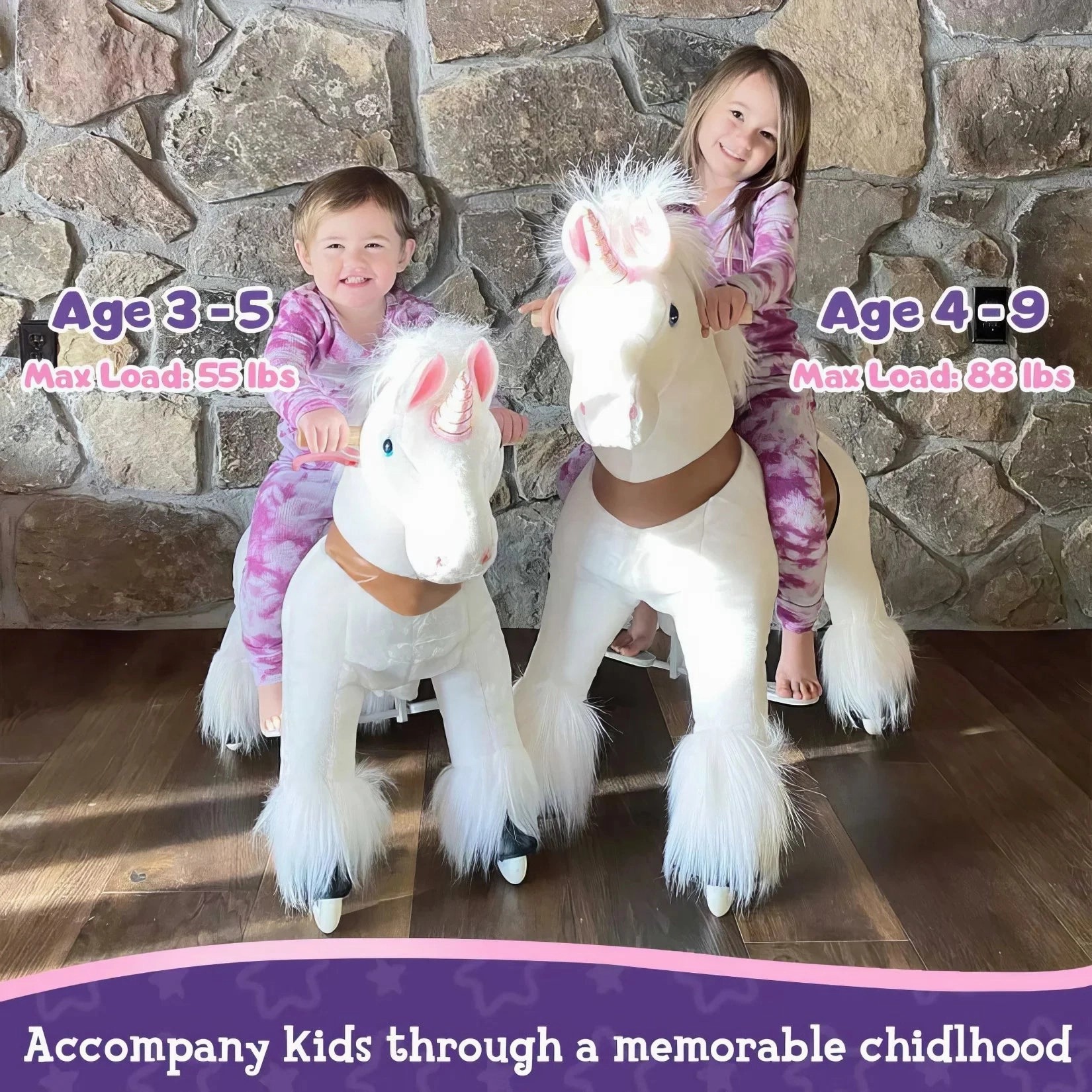 PonyCycle Mechanically Walking Ride-On White Unicorn - Ages 4-8 Years