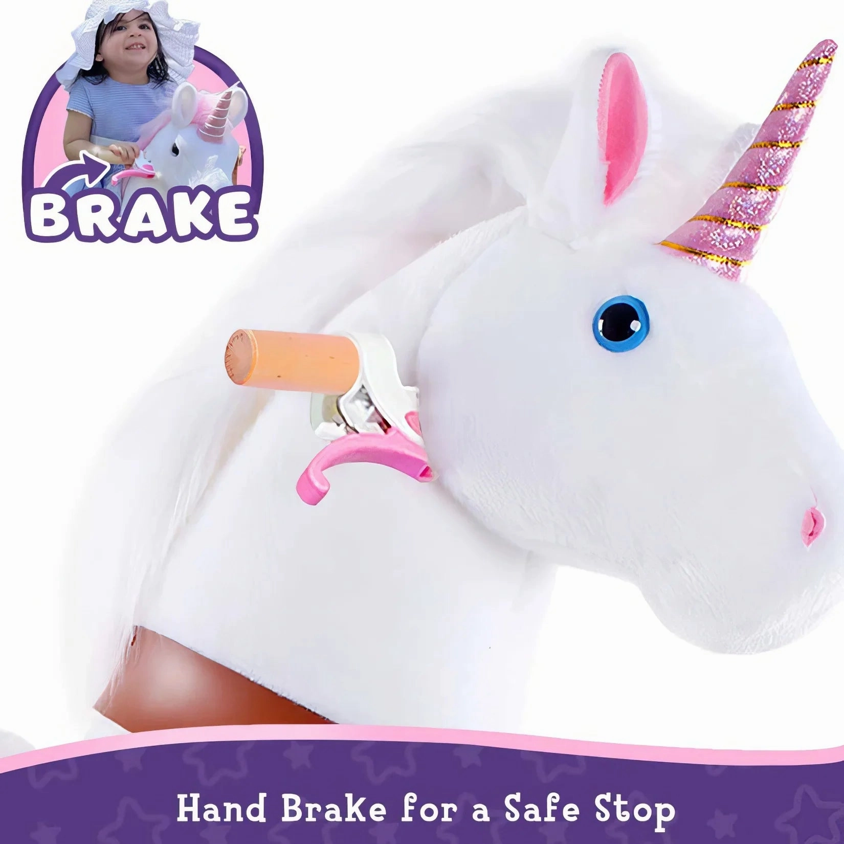 PonyCycle Mechanically Walking Ride-On White Unicorn - Ages 4-8 Years