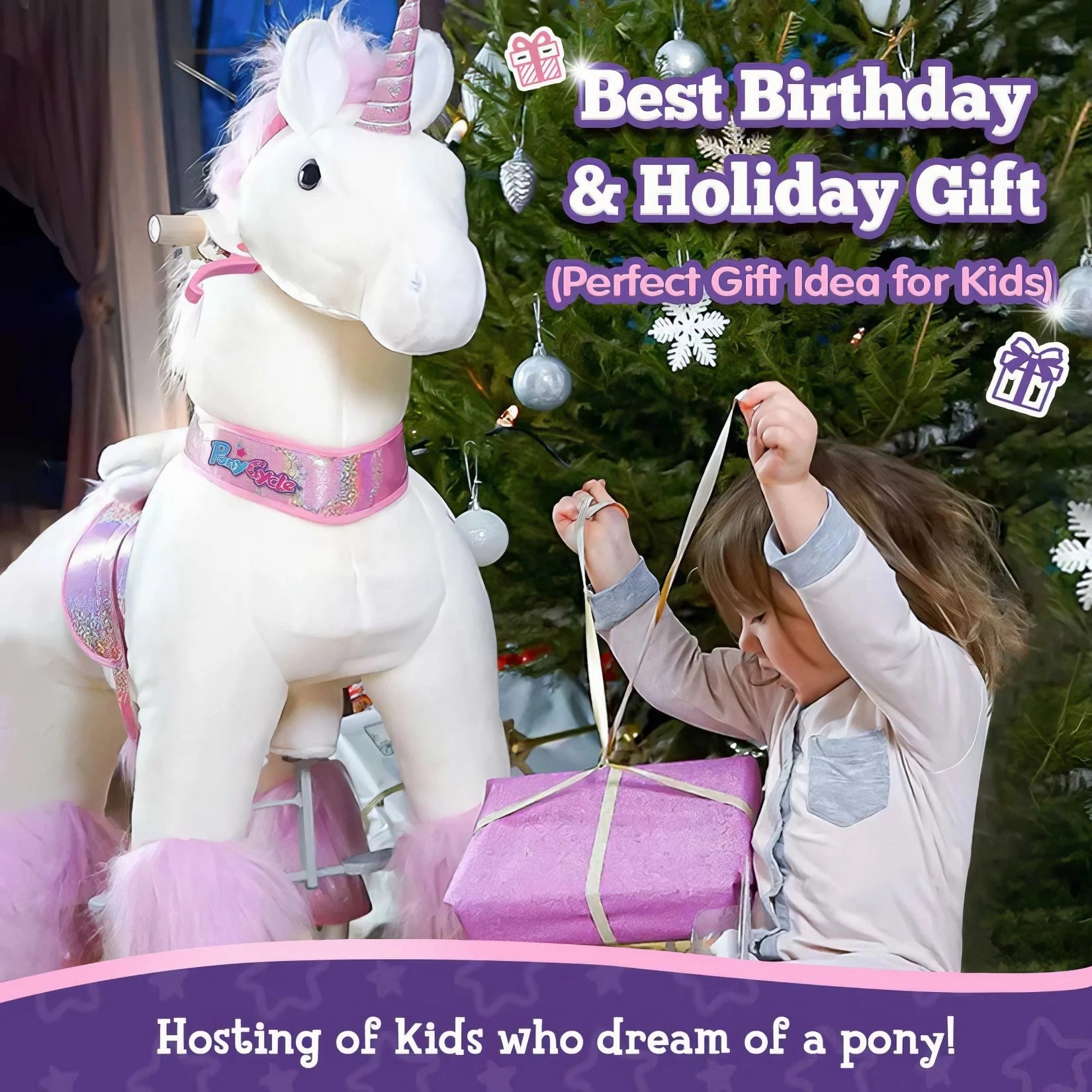 PonyCycle Ride-On Walking Toy Unicorn Plush for Age 7  Years