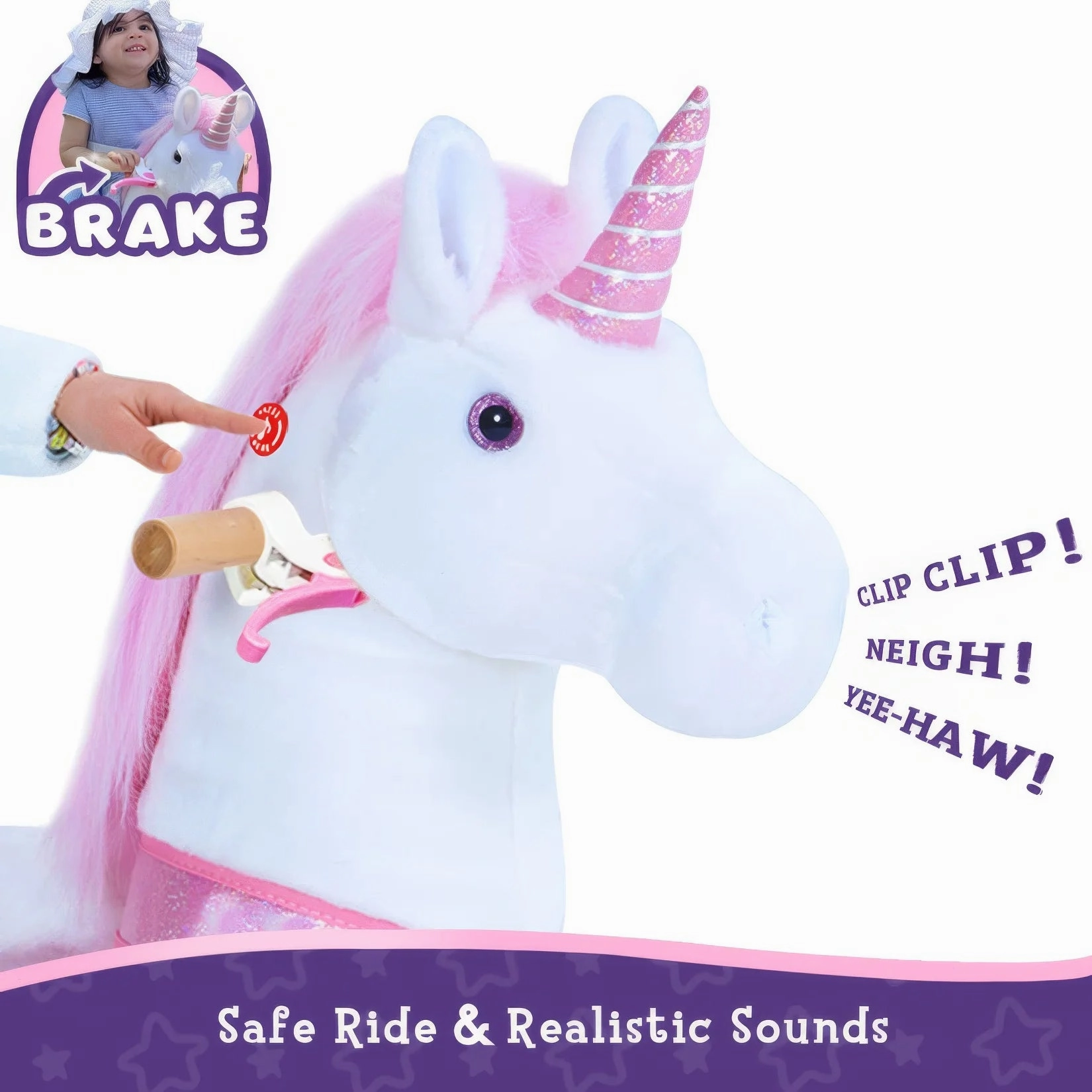 PonyCycle Ride-On Walking Toy Unicorn Plush for Age 7  Years