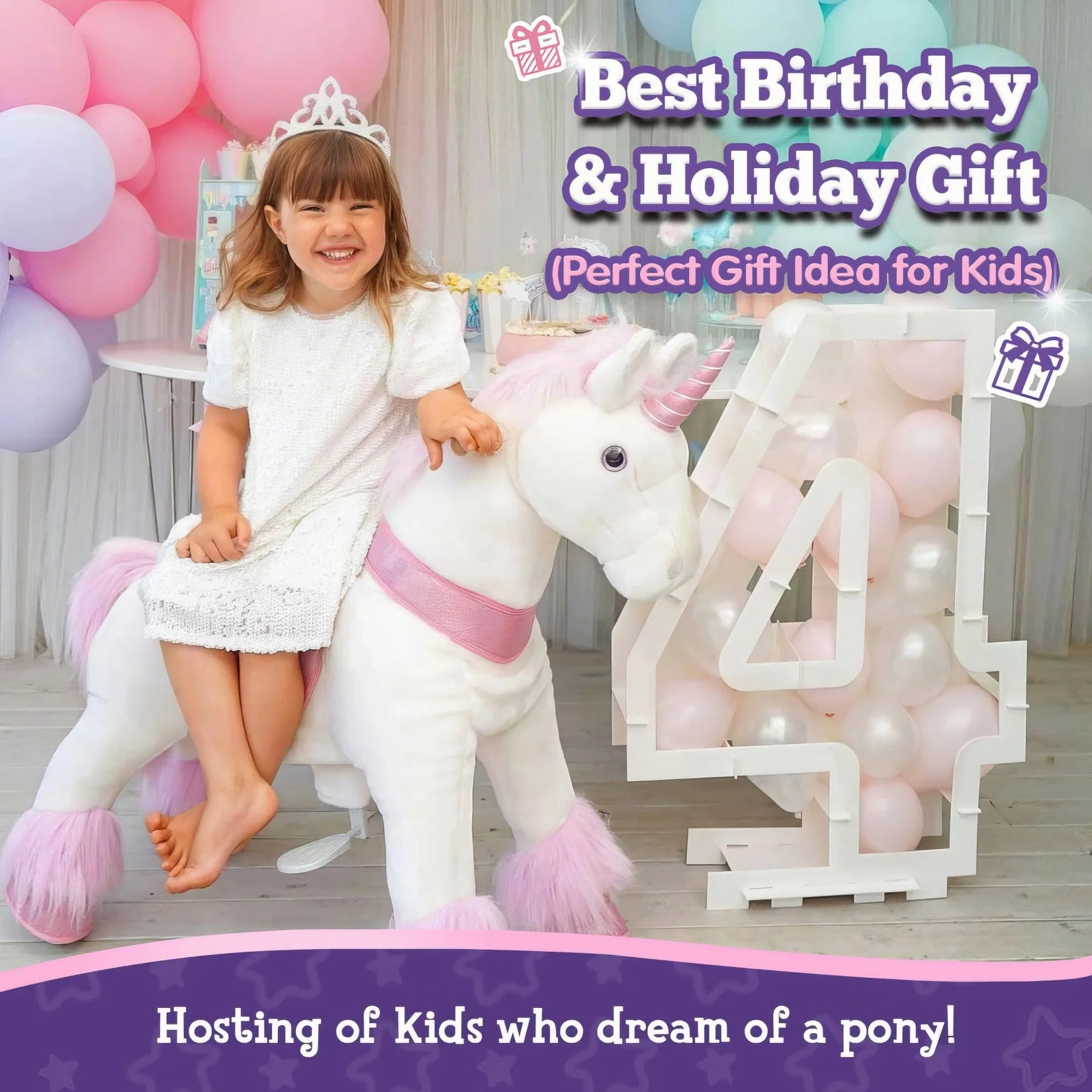 PonyCycle Ride-On Walking Toy Unicorn Plush for Age 7  Years