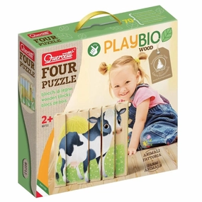 Quercetti - PlayBio Wood: Four Puzzle Farm Animals Wooden Blocks