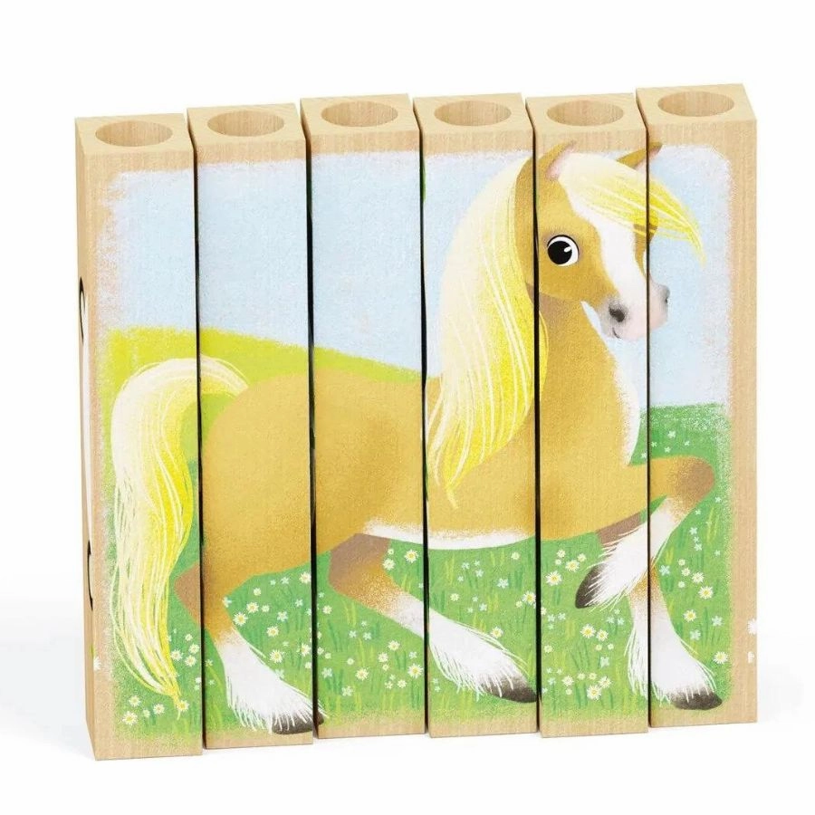Quercetti - PlayBio Wood: Four Puzzle Farm Animals Wooden Blocks