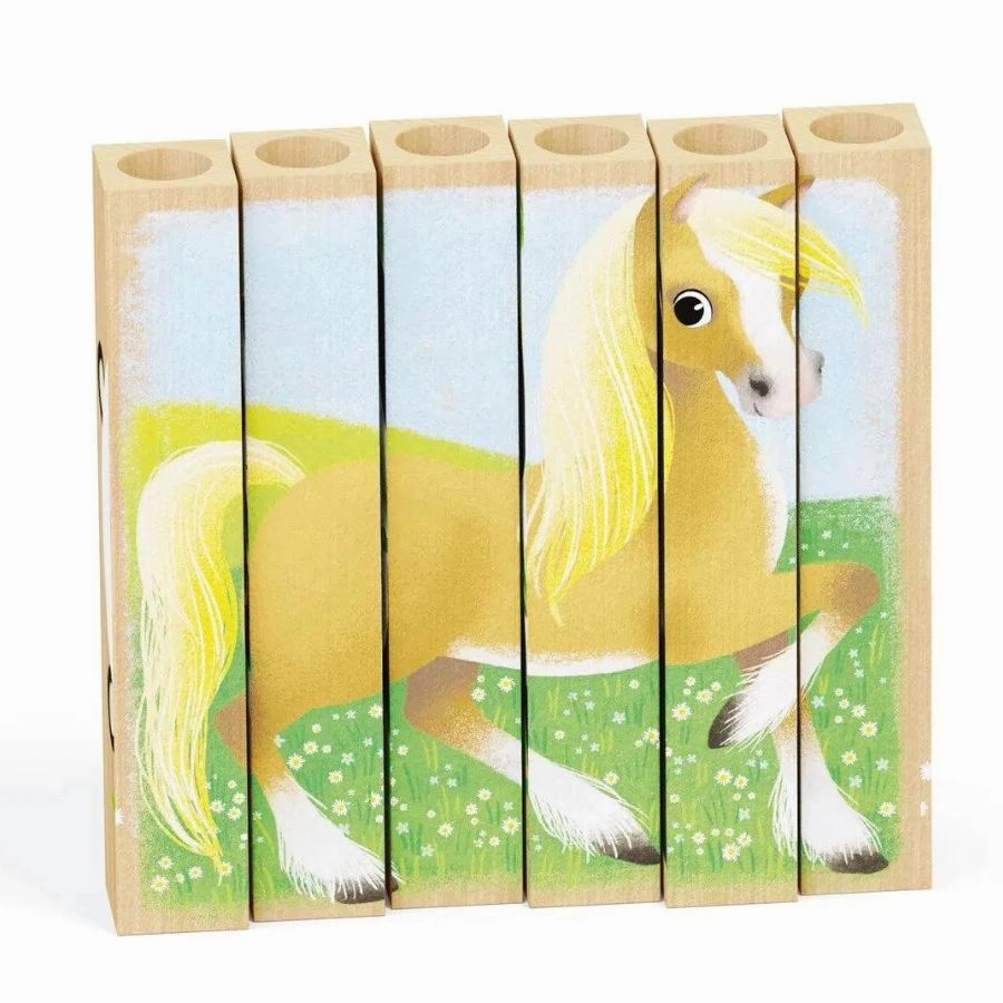 Quercetti - PlayBio Wood: Four Puzzle Farm Animals Wooden Blocks