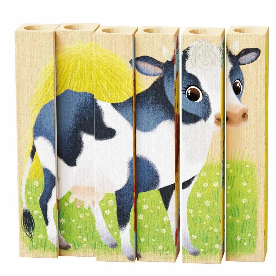 Quercetti - PlayBio Wood: Four Puzzle Farm Animals Wooden Blocks