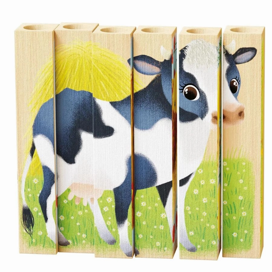 Quercetti - PlayBio Wood: Four Puzzle Farm Animals Wooden Blocks
