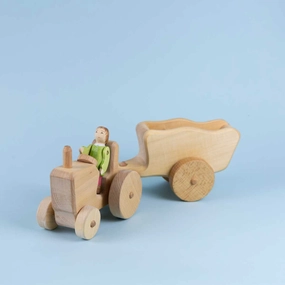 Sale Atelier des Peupliers Wooden Tractor with Trailer, Medium