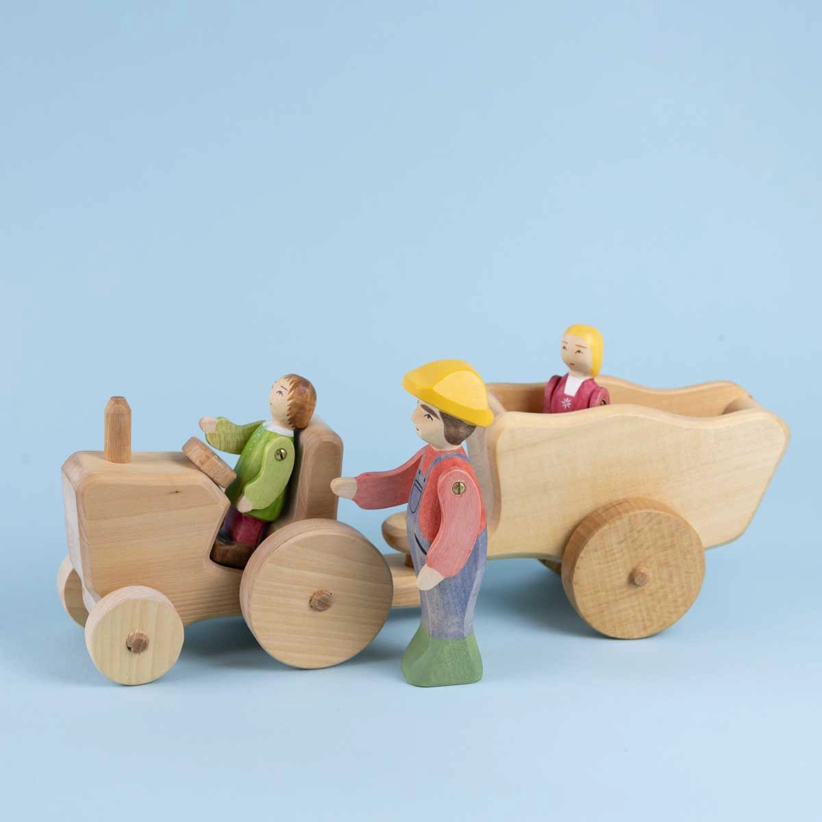 Sale Atelier des Peupliers Wooden Tractor with Trailer, Medium