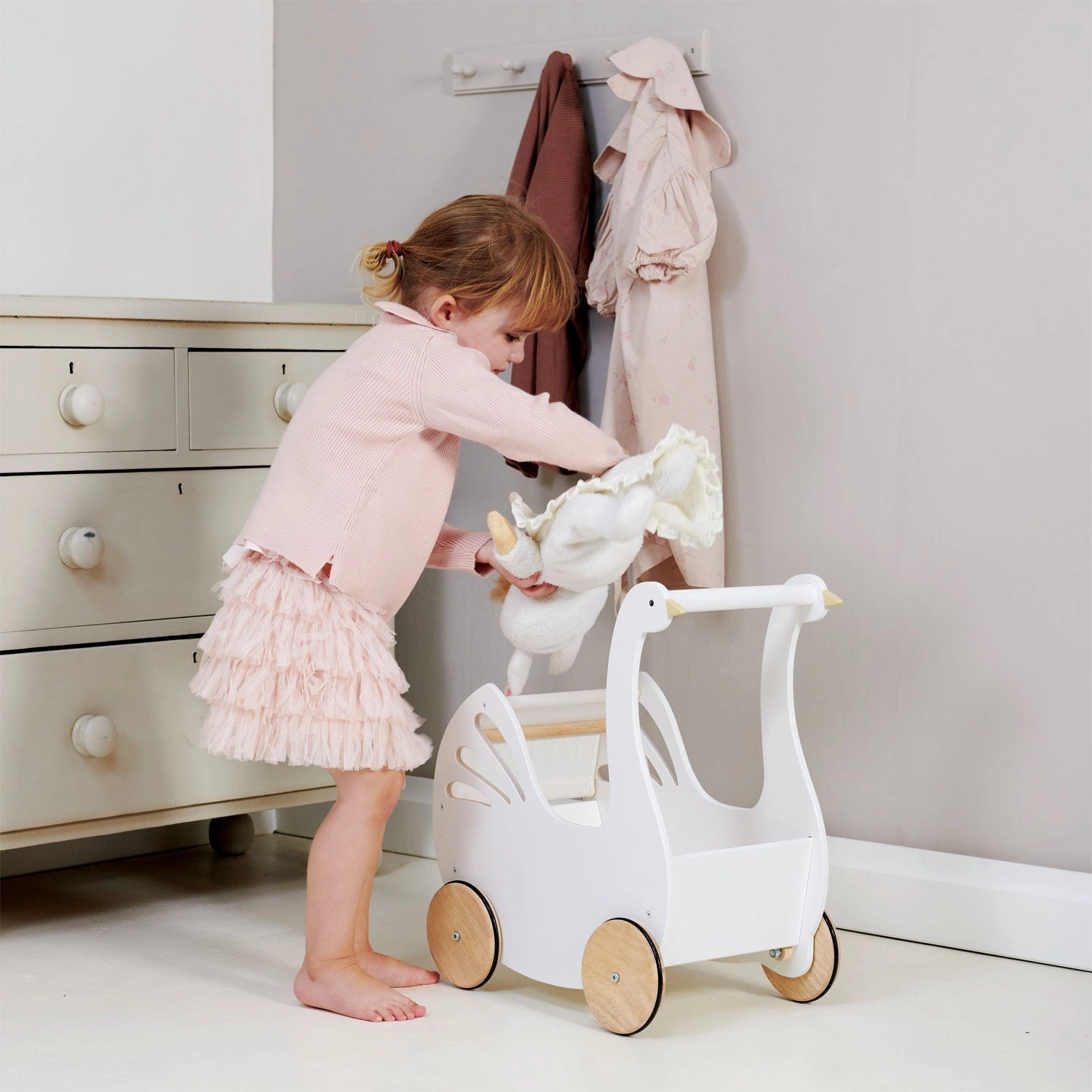 Sweet Wooden Swan Doll Stroller