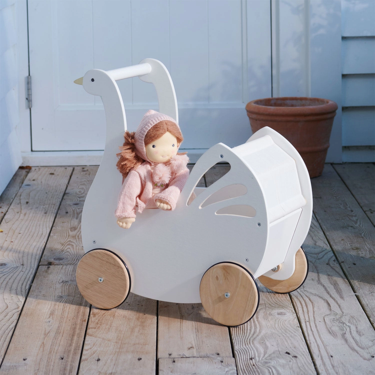 Sweet Wooden Swan Doll Stroller