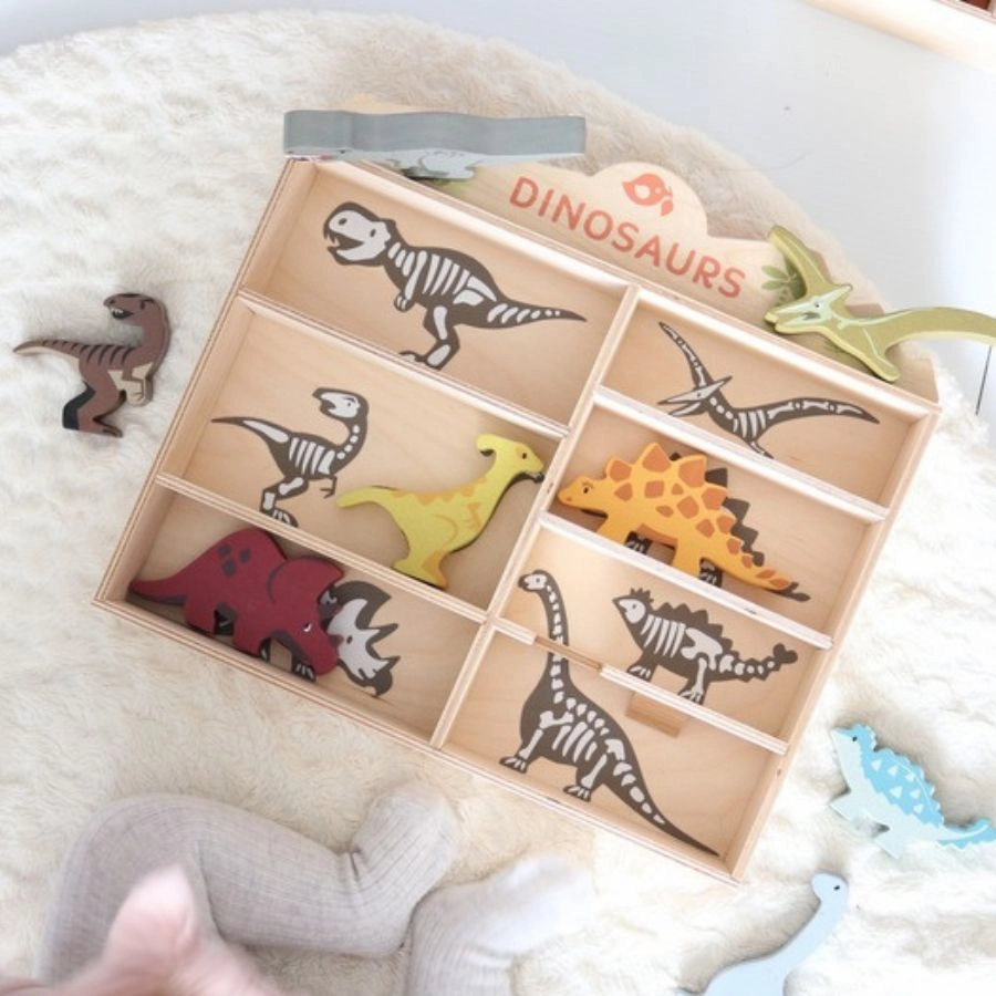 Tender Leaf Toys - Wooden Dinosaurs Set in Display Shelf