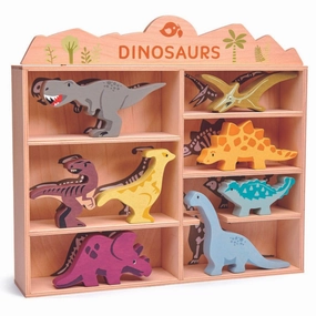 Tender Leaf Toys - Wooden Dinosaurs Set in Display Shelf