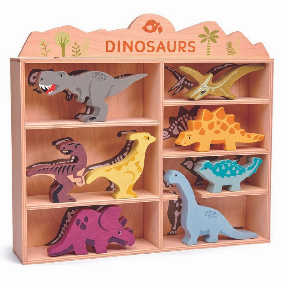 Tender Leaf Toys - Wooden Dinosaurs Set in Display Shelf