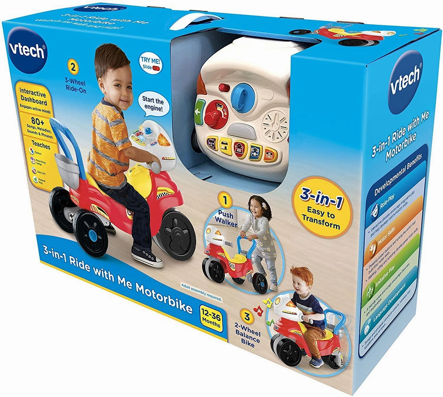 VTech 529463 3-in-1 Ride With Me Motorbike