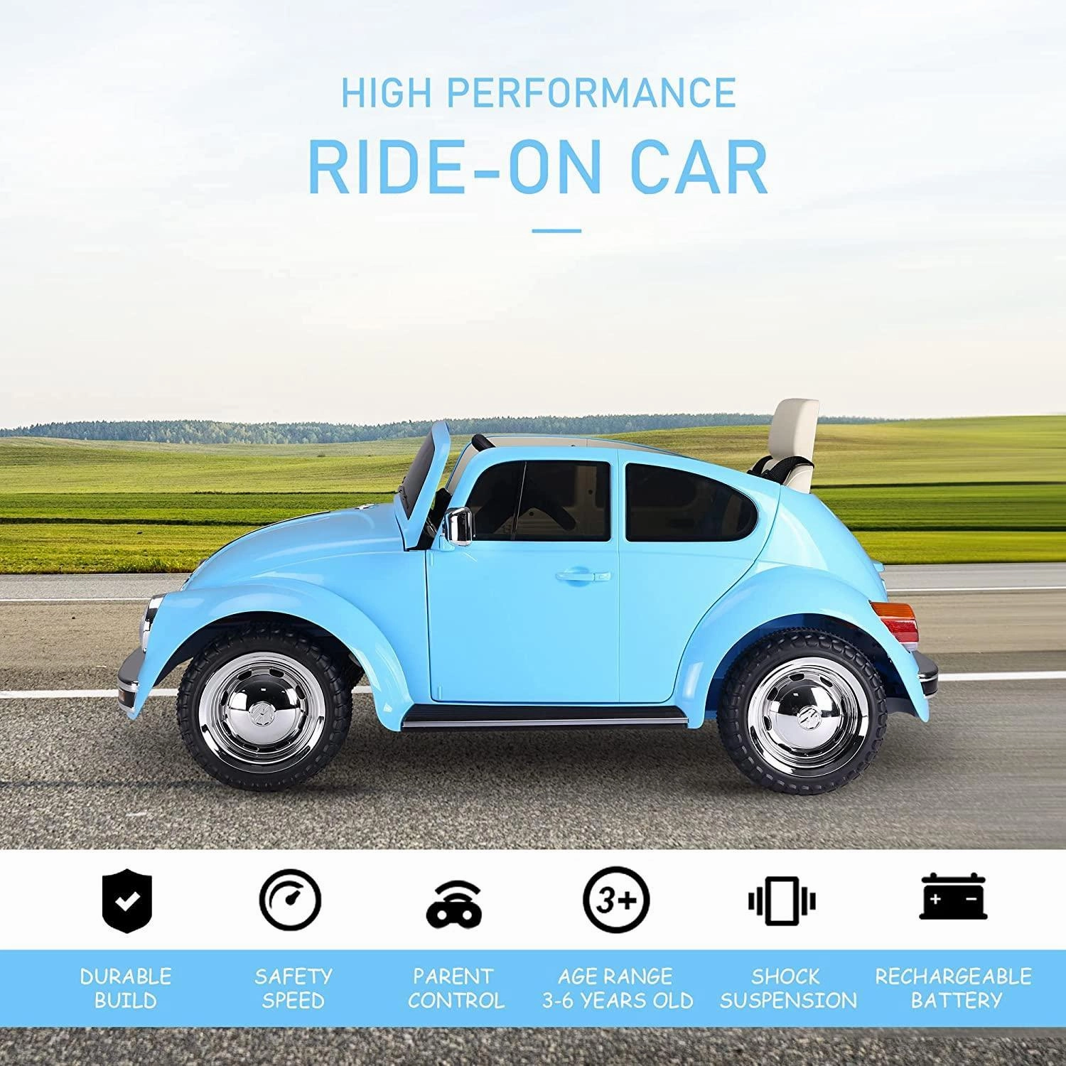 VW Beetle 12V Battery Ride-on Car with Remote Control - Blue