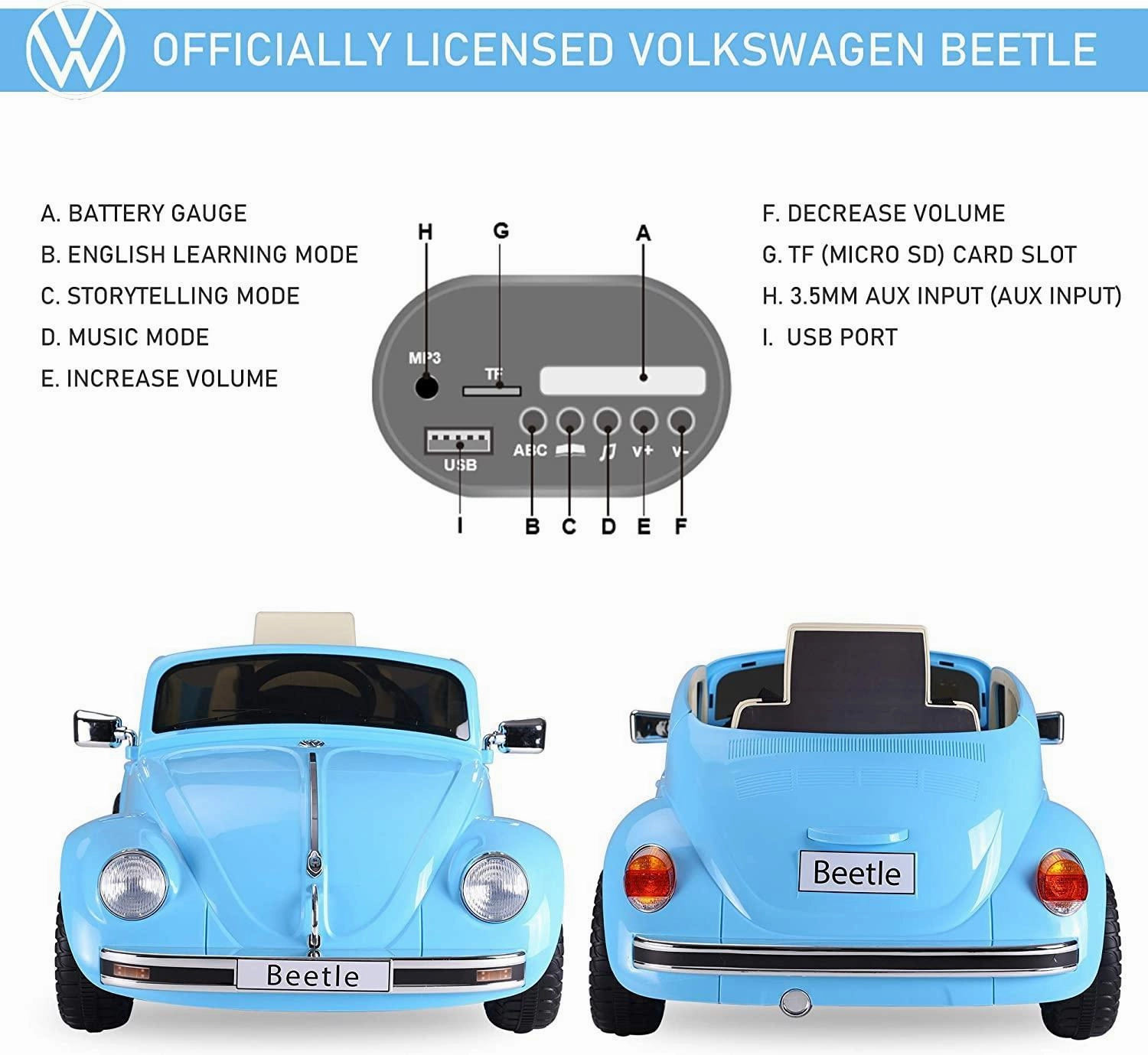 VW Beetle 12V Battery Ride-on Car with Remote Control - Blue