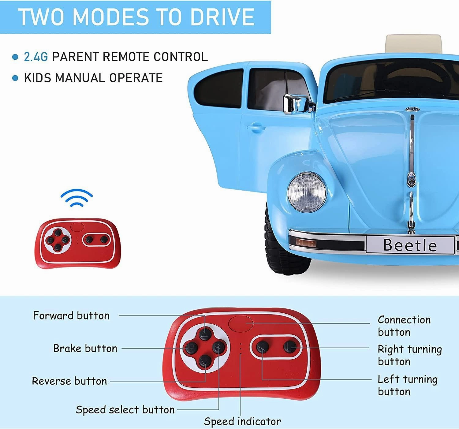 VW Beetle 12V Battery Ride-on Car with Remote Control - Blue