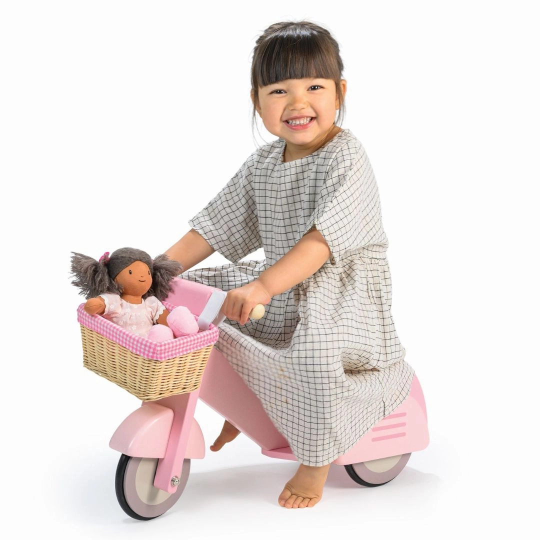Wooden Ride-On Scooter with Basket